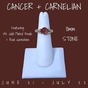 NWT Wool + Pepper Co. Zodiac + Gemstone - Cancer + Carnelian Ring (Gold) 8mm